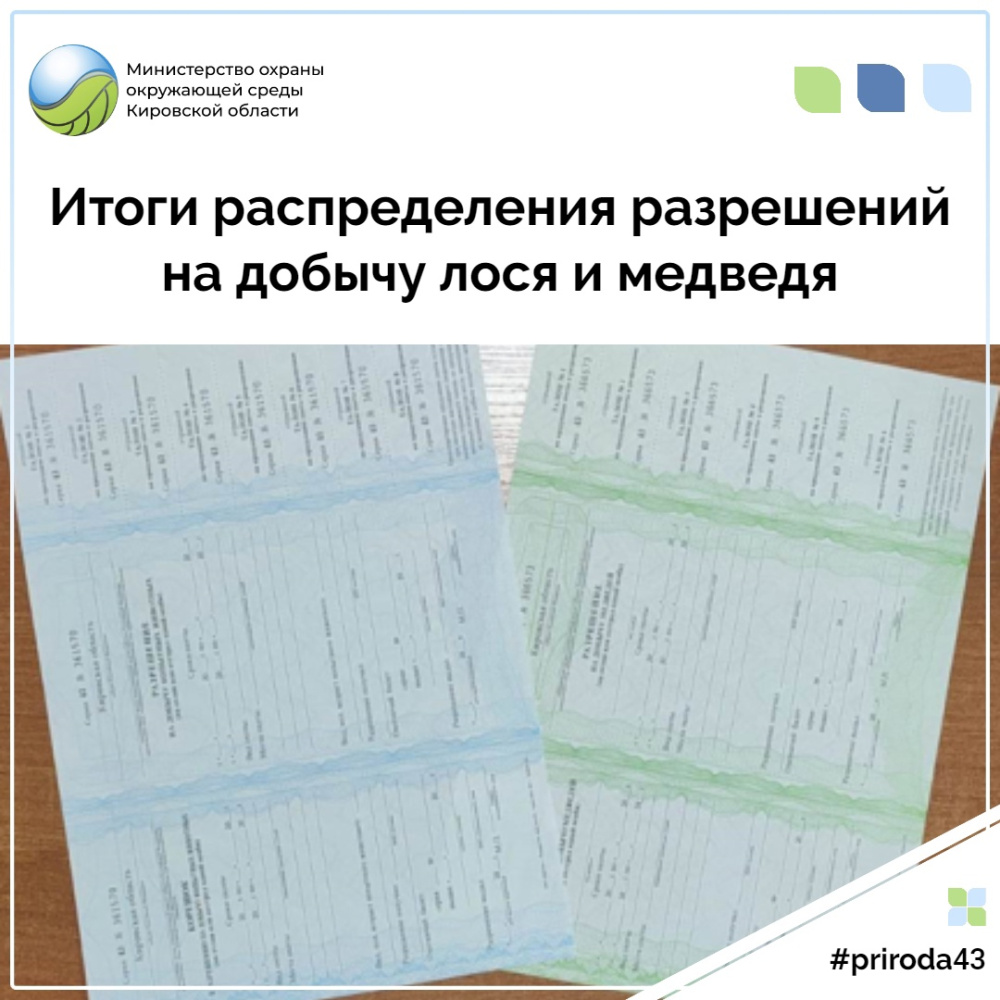 Итоги распределений разрешений на добычу лося и медведя в ООУ Кировской области
