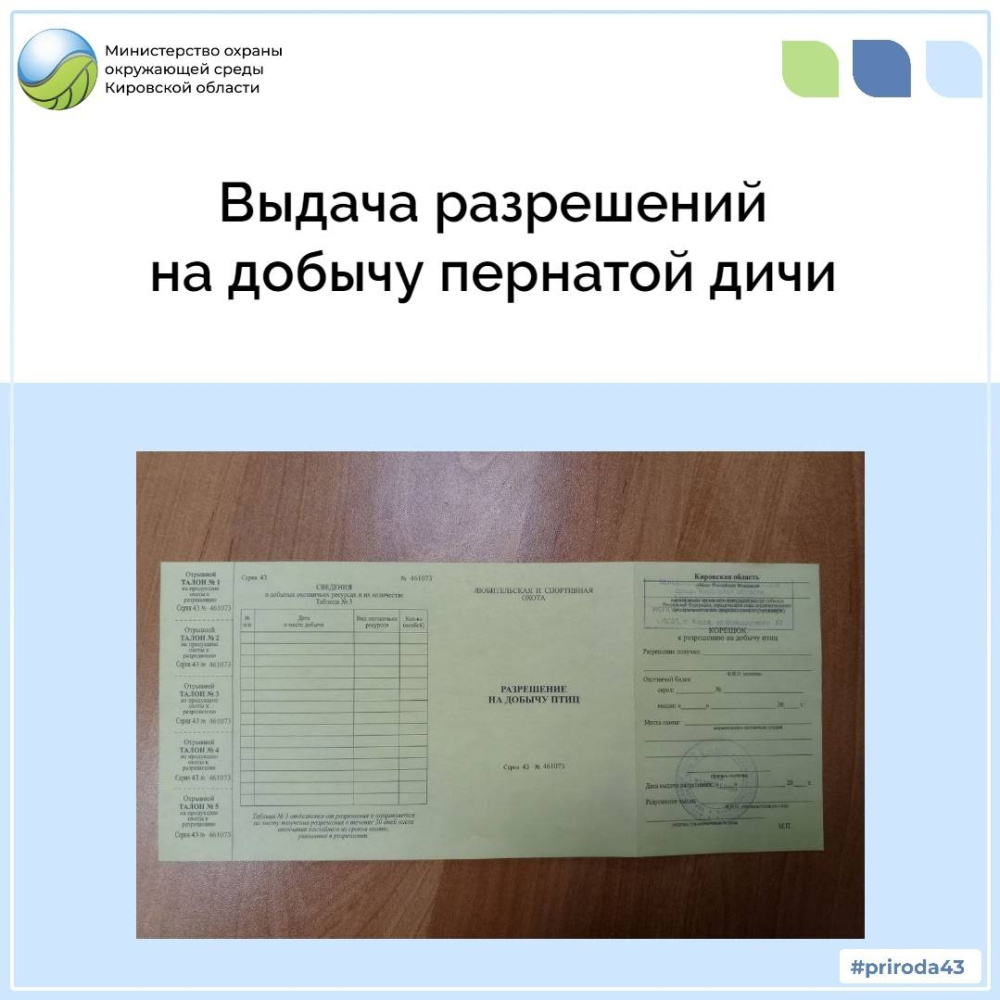 Выдача разрешений на добычу пернатой дичи 