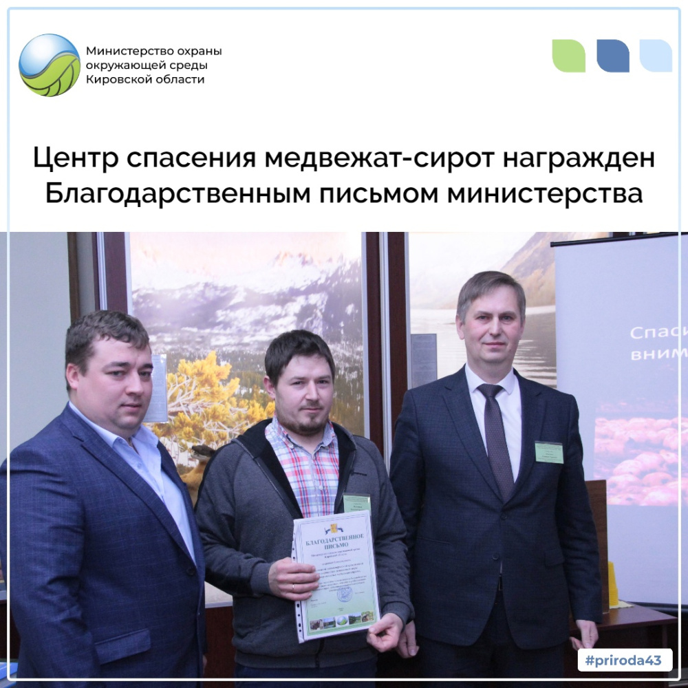Центр реабилитации медвежат-сирот награжден министерством